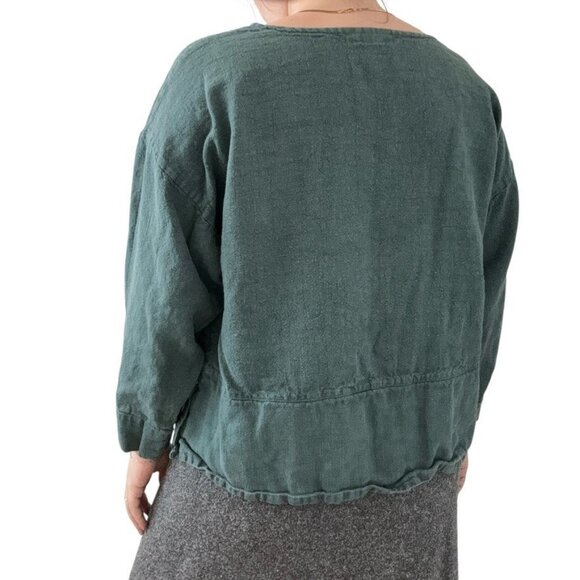 Bryn Walker Petrol Dark Teal 100% Linen Lagenlook Hippy Tunic Blouse Sz L - Picture 6 of 7